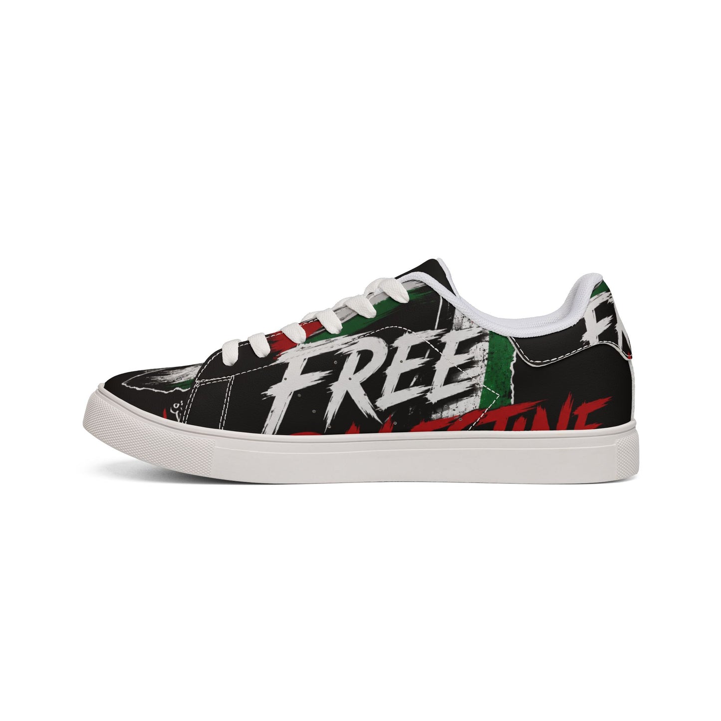 Low-Top Sneakers — "Free Palestine" Leather Skate Shoes