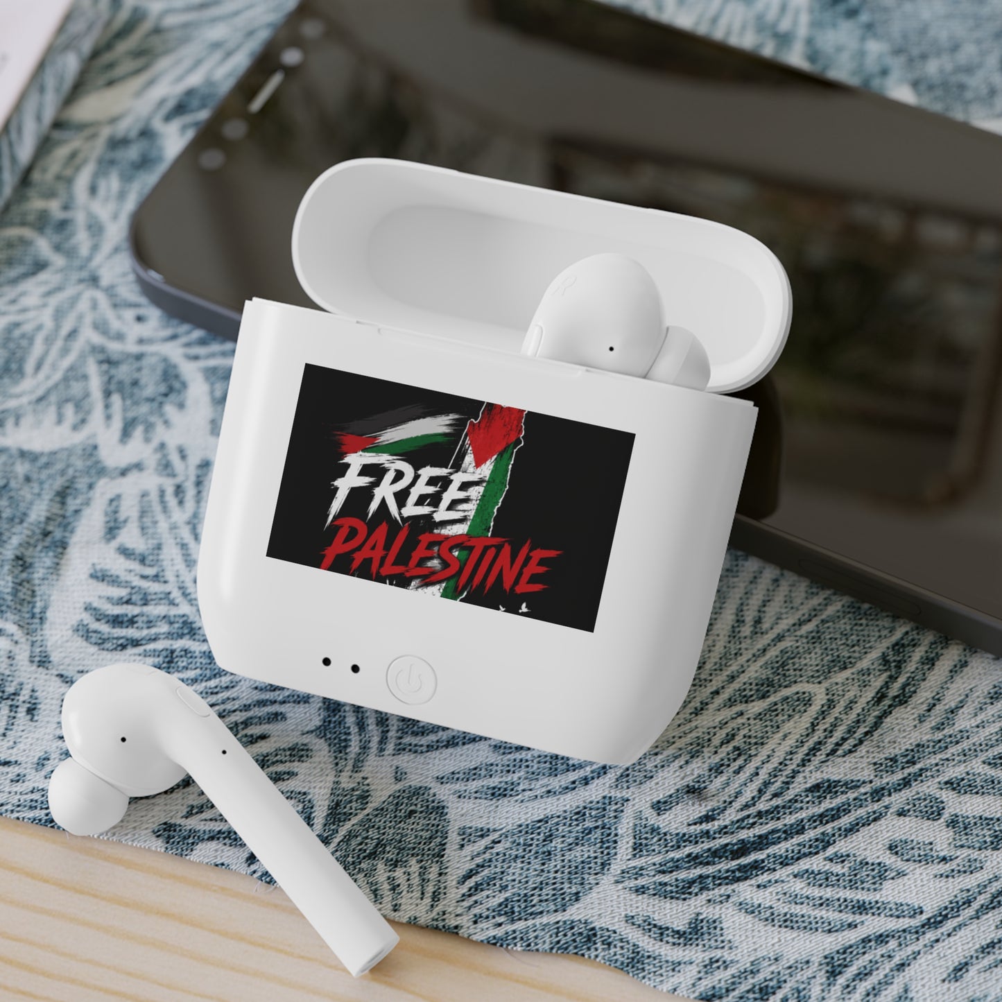 Wireless Earbuds — Free Palestine Graphic Charging Case