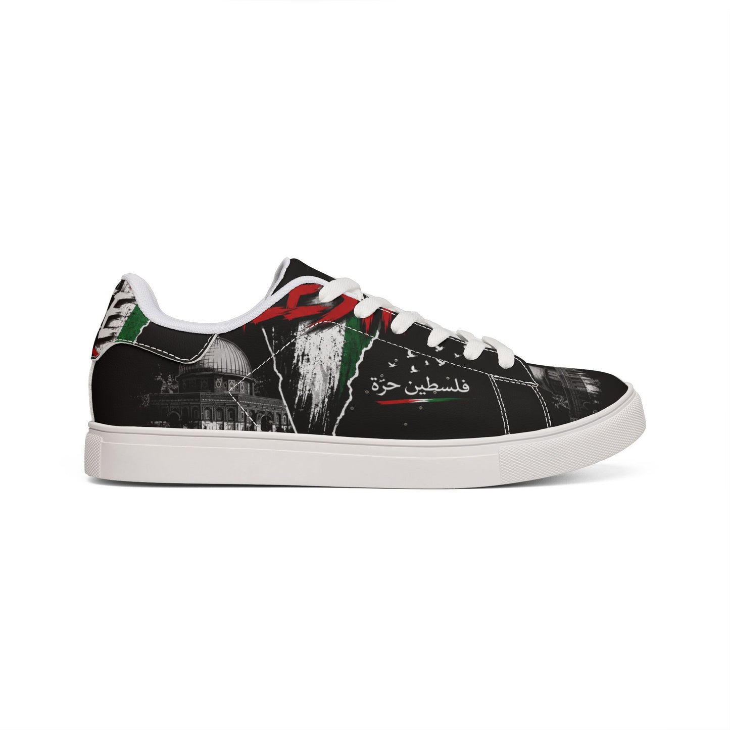 Low-Top Sneakers — "Free Palestine" Leather Skate Shoes